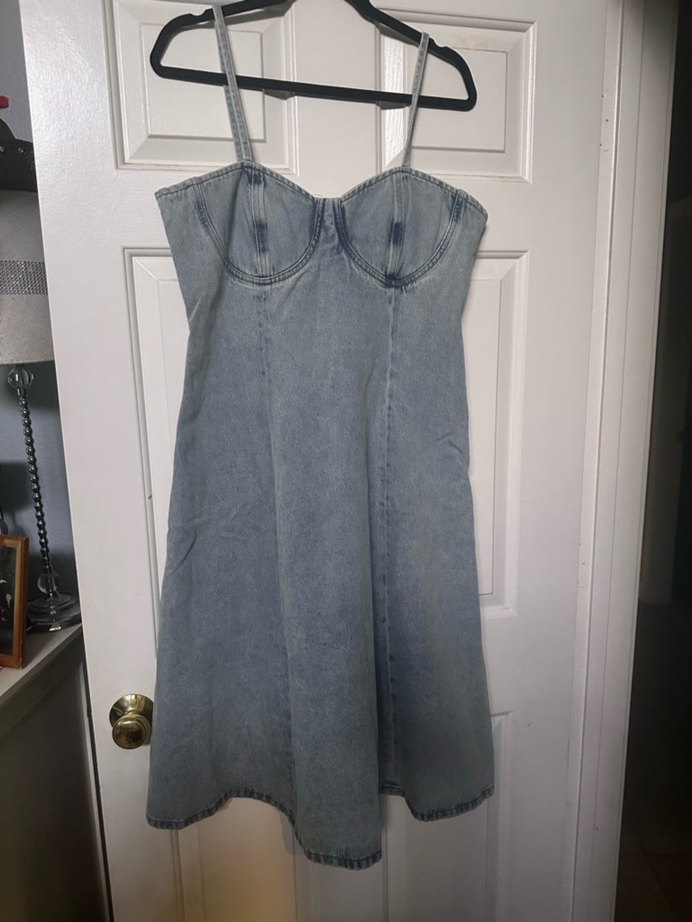 Denim Spaghetti-Strap Midi Dress - Light Blue